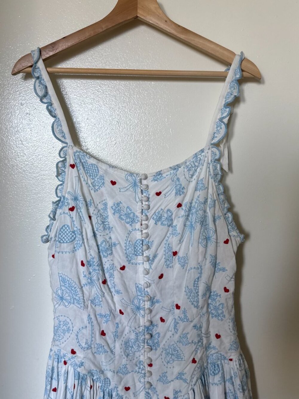 For Love & Lemons Livia White Blue Floral Embroidered Linen Blend Midi Dress L - Picture 3 of 8